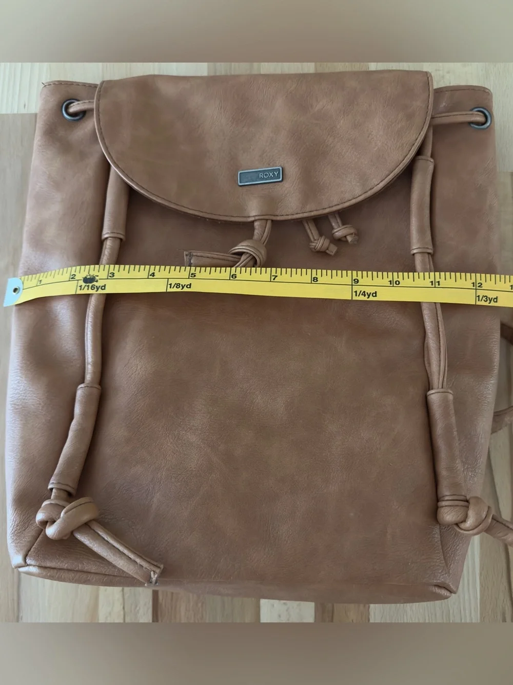 Roxy Brown Faux Leather Drawstring Backpack